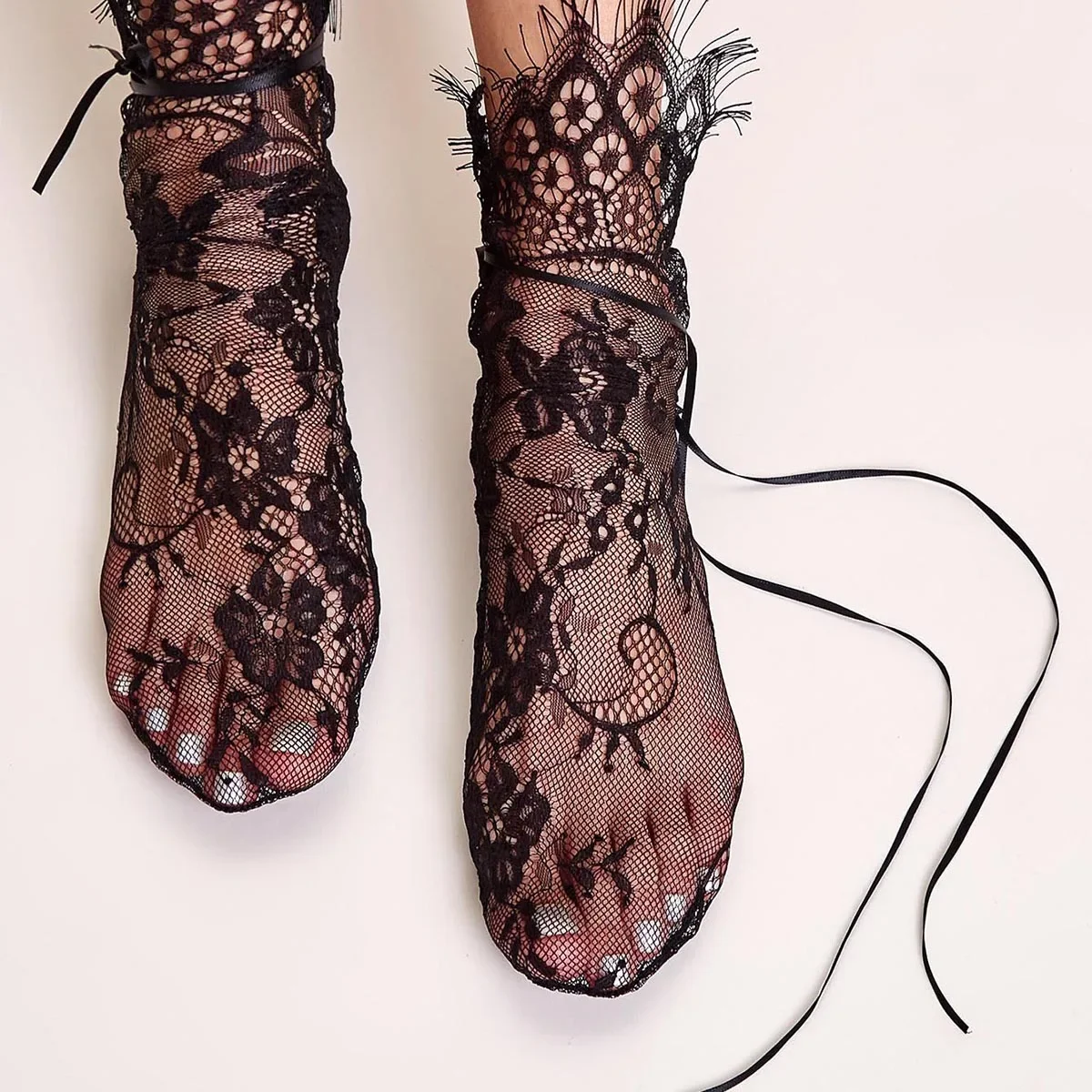 

Women's Black Lace Stockings Hollow Transparent Lace Stockings Pure Cotton Japanese Fleece Socks Quilt Color Princess Socks
