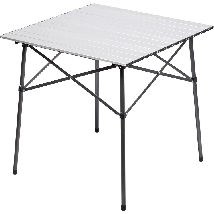 Lightweight Aluminum Folding Square Table Roll Up Top 4 People Compact Table with Carry Bag for Camping, Picnic, Backyards