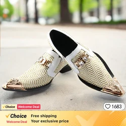 Handmade Italian luxury design Crystal buckle white dress shoes for men wedding banquet party social casual leather shoe man