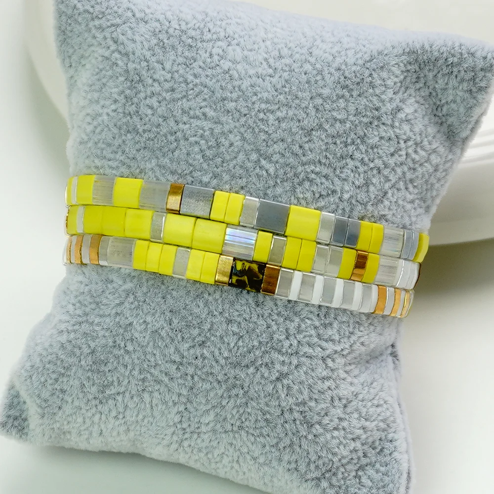 New Bohemian Summer Yellow Tila Bracelet Imported from Japan, Miyuki Bracelet for Multi-Layered Wear