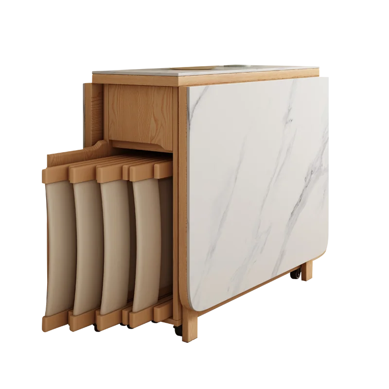 طاولة طعام منزلية صغيرة وحديثة متعددة الوظائف من الخشب الصلب قابلة للسحب وقابلة للطي وتصميم قابل للتمديد وتخزين مريح #1