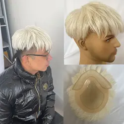 60# White Hiar Style Men Toupee 100%Human Hair French Lace With Pu Toupee Replacement Systems Men Hairpieces For Men Wigs 8X10