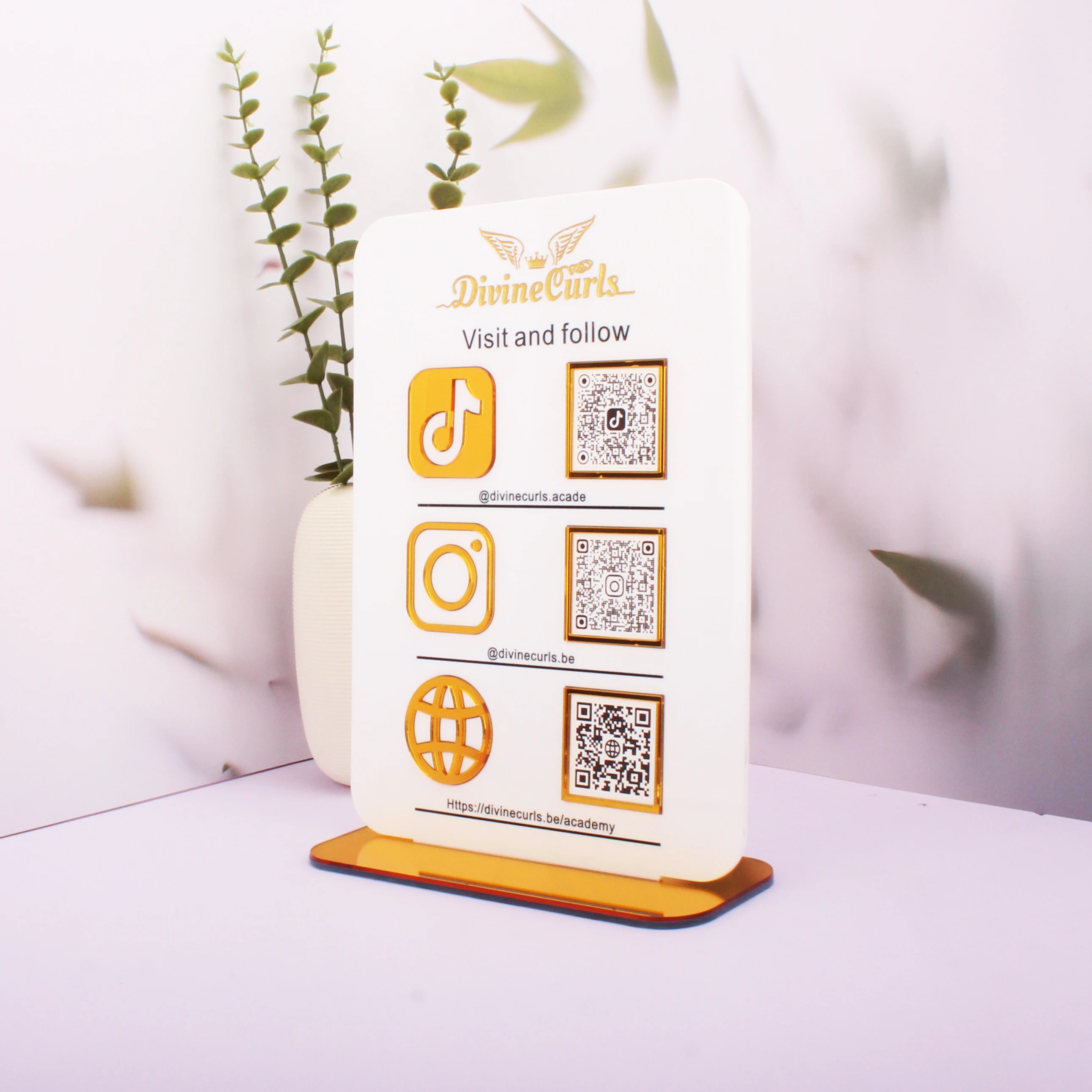 Custom Social media QR Code Plaque Payment Display Sign With Acrylic Base Personalized Logo Multi Code Signage