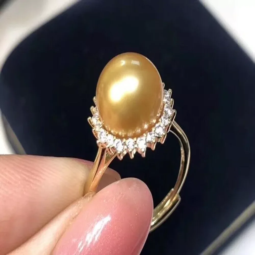 

Gorgeous natural AAAA 9-10mm South Sea pearl ring adjustable