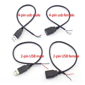 Bilashmart 0.3m/1m/2m Power Supply Cable 2 Pin USB 2.0 A Female male 4 pin wire Jack Charger charging Cord Extension Connector DIY 5V line