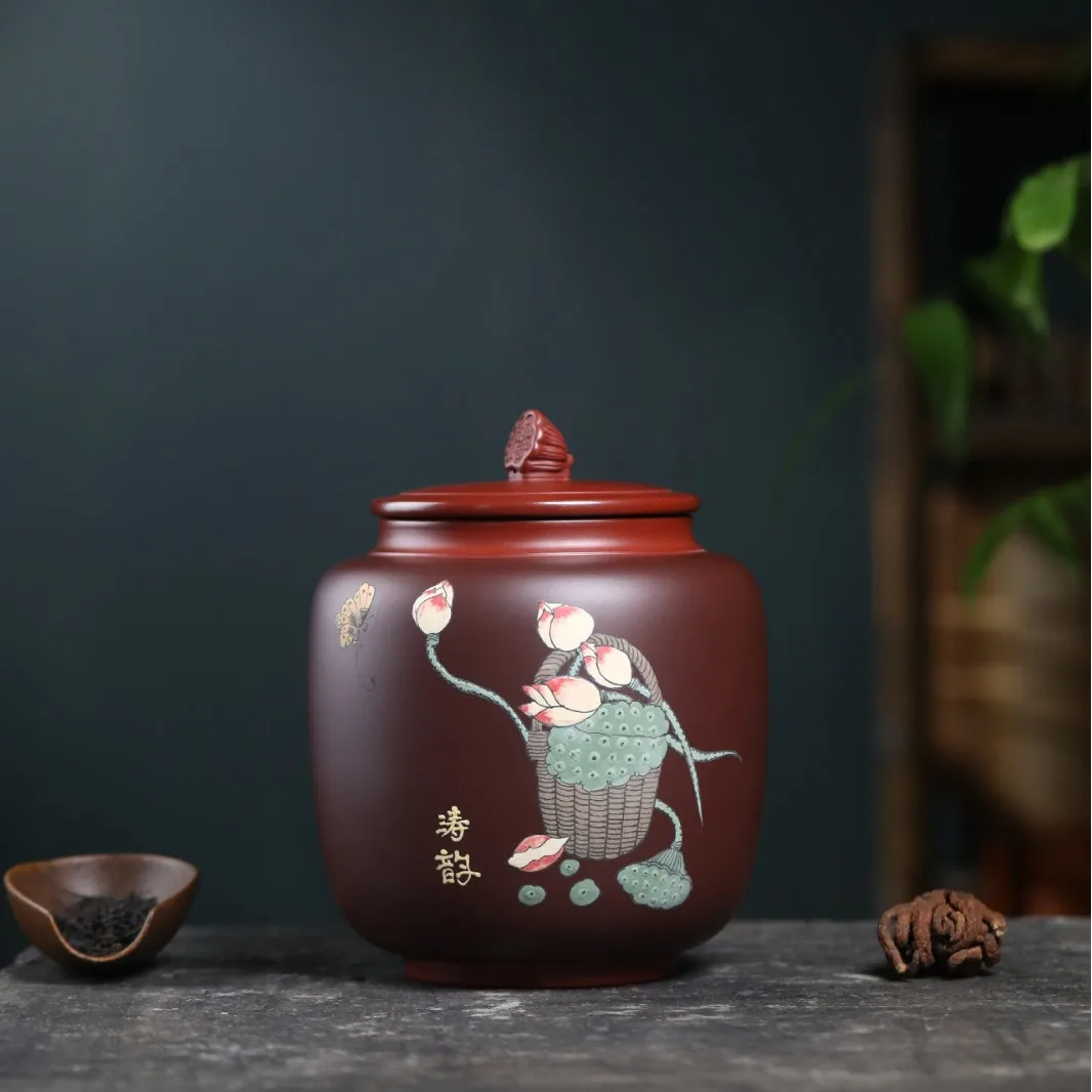 Yixing Purple Clay Teapot, Made From Natural Ore, Hand-Painted, High-End Household Purely Handmade Tea Canister, One Pound