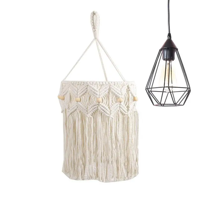 Hand-Woven Living Room Ceiling Lamp Shade Bohemian Tassel Bedroom & Bathroom Lampshade Warm White Lamp Shade Macrame Lampenkap