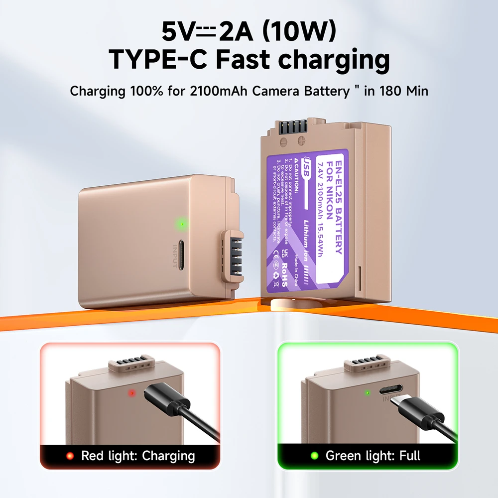 PALO 2100mAh EN EL25 EN-EL25 oplaadbare batterij met Type-C oplaadeingang voor Nikon Z30 Z50 ZFC camera 4241 EN-EL25 batterij