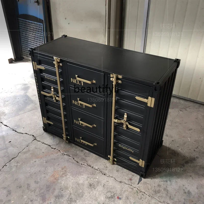 TTT Retro storage restaurant Hotel tea side cabinet Wrought iron container Industrial air cabinet