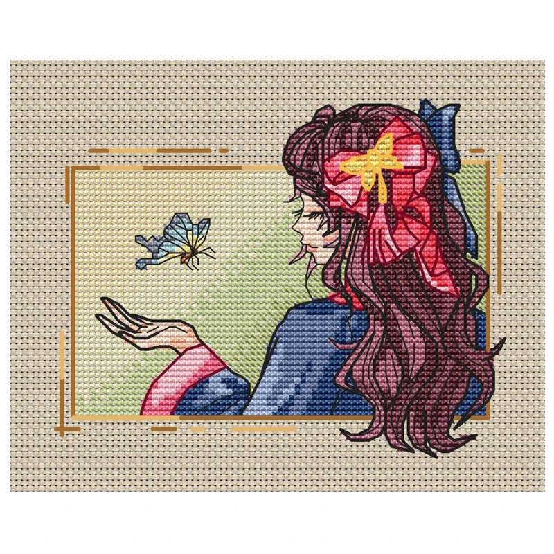 

Простой набор для вышивания крестиком с мультяшным принтом для девочек, 28CT, нитки DMC, домашнее текстильное искусство, простые в использовании инструкции в комплекте