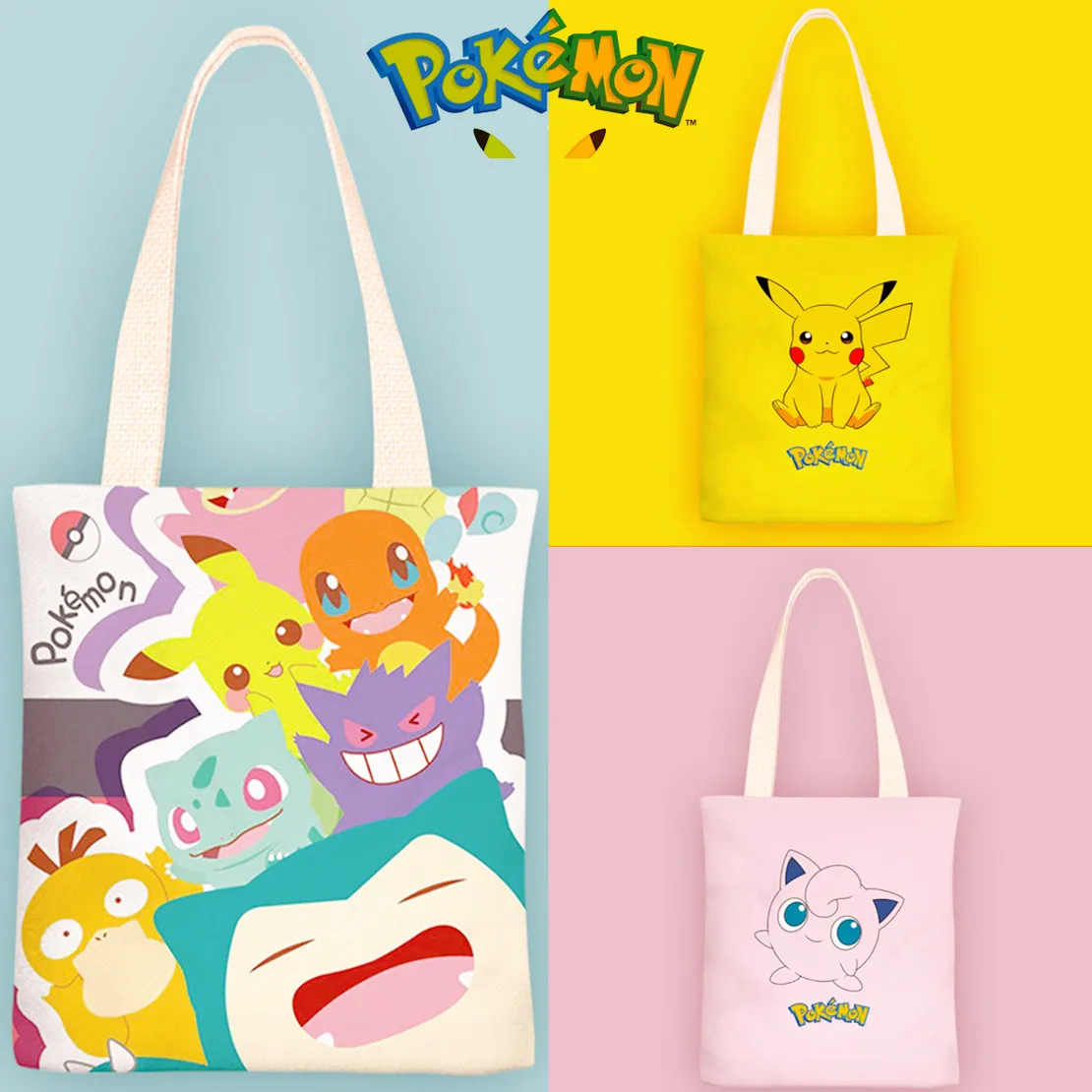 Pokemon Canvas Shoulder Bags Pikachu Gengar Snorlax Charmander Cartoon Messenger Bag Cute Waterproof Handbag Girls Birthday Gift