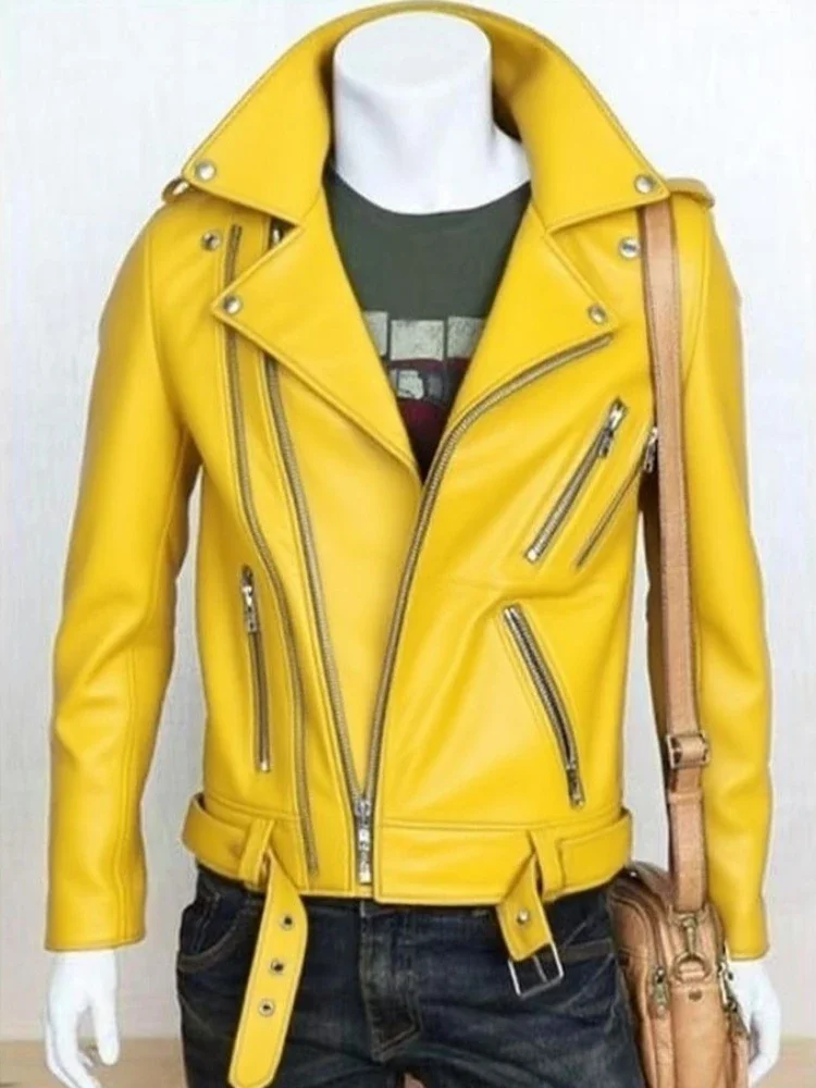 

Unisex PU Sheepskin Jacket Autumn Winter Men's Slim Fit Leather Coat with Inner Thermo Lining​