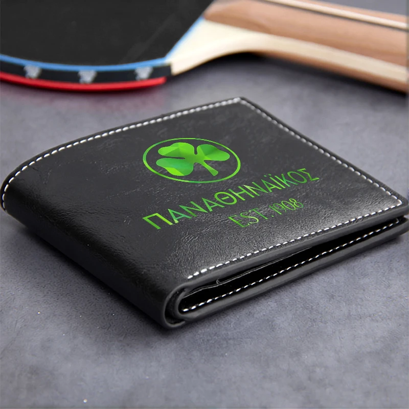 PANATHINAIKOS EST 1908 Green Clover Logo PU Leather Men's Compact Wallet Lightweight Durable Business Style