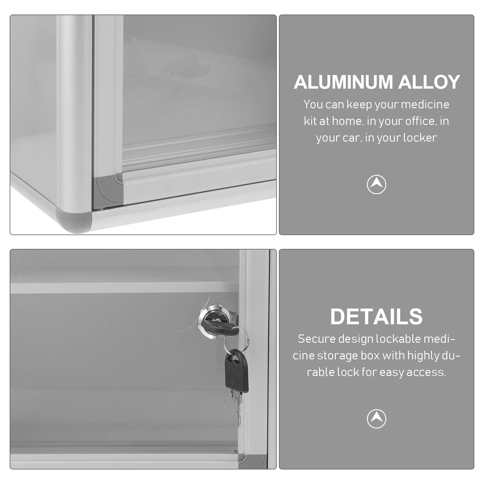 

First Aid Kit Medicine Box Lockable Aluminum Alloy Storage For Home Office Car Camping Travel Emergency Use