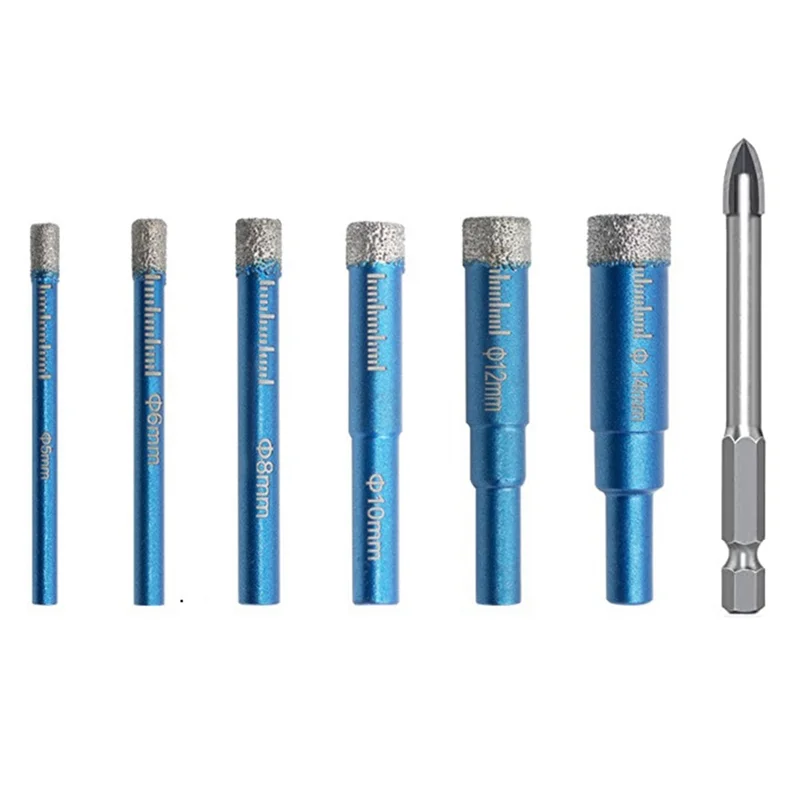 Dry Brazing Hole Opener Marble Vitrified Tile All-Ceramic Tile Glass Drill Hole Opener Glass Drill 7-Piece Diamond Drill