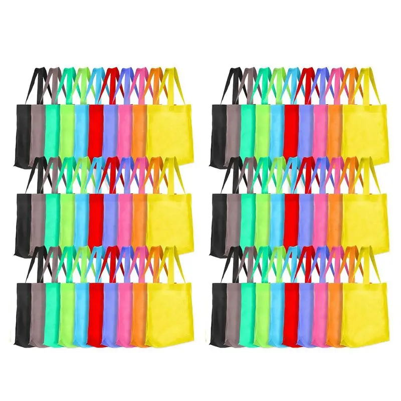 A84X - 100 sacs réutilisables non tissés multicolores, sacs fourre-tout cadeaux, sacs fourre-tout vierges colorés, sacs de courses en tissu en gros