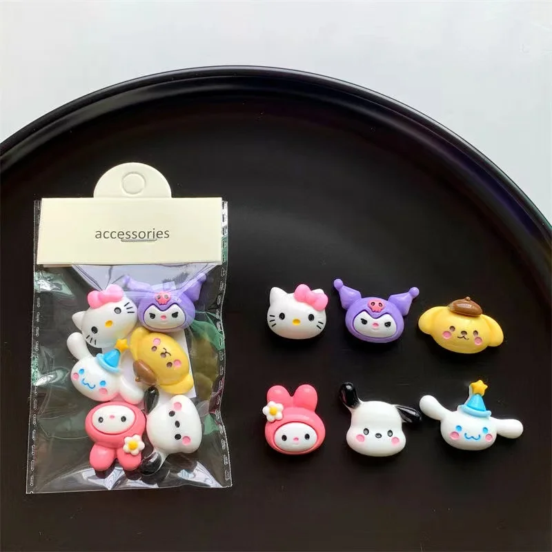 6Pcs/lots Hello Kitty Kuromi Diy 3D Mobile Phone Stickers Creative Cartoon Handmade Phone Case Resin Decorative Patches