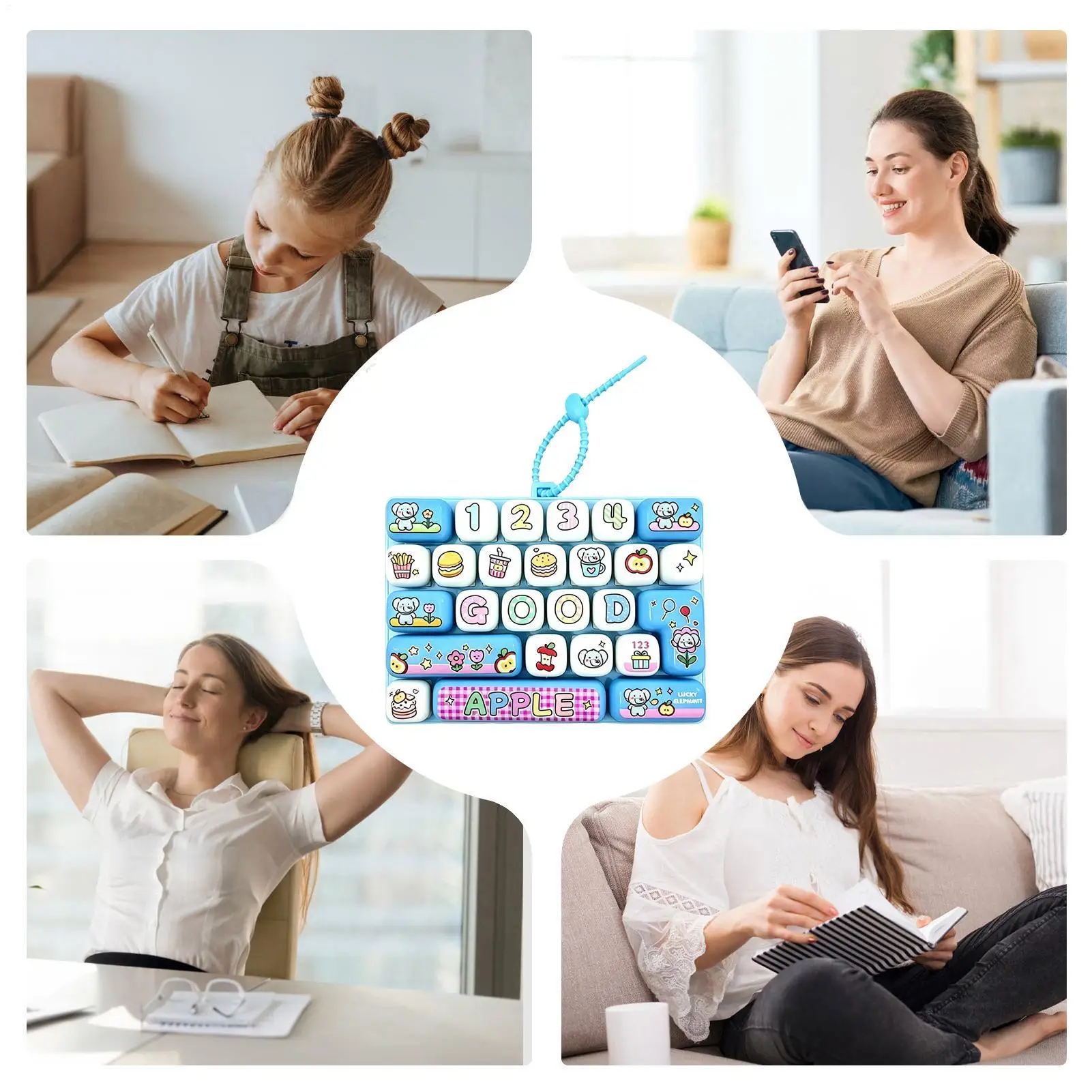 26-キーシリコンかわいいプリン減圧キーボード漫画フィジェットクリッカーバックパックペンダント子供のためのストレス解消ギフト