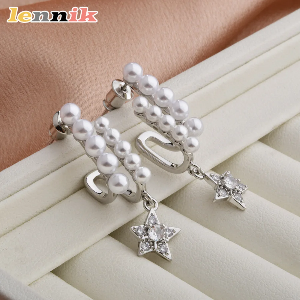 LENNIK Five - Pointed Star Pearl Elegant Earrings, Meteor Sweet Dream Starry Sky Elements, Celebrity - Inspired Jewelry