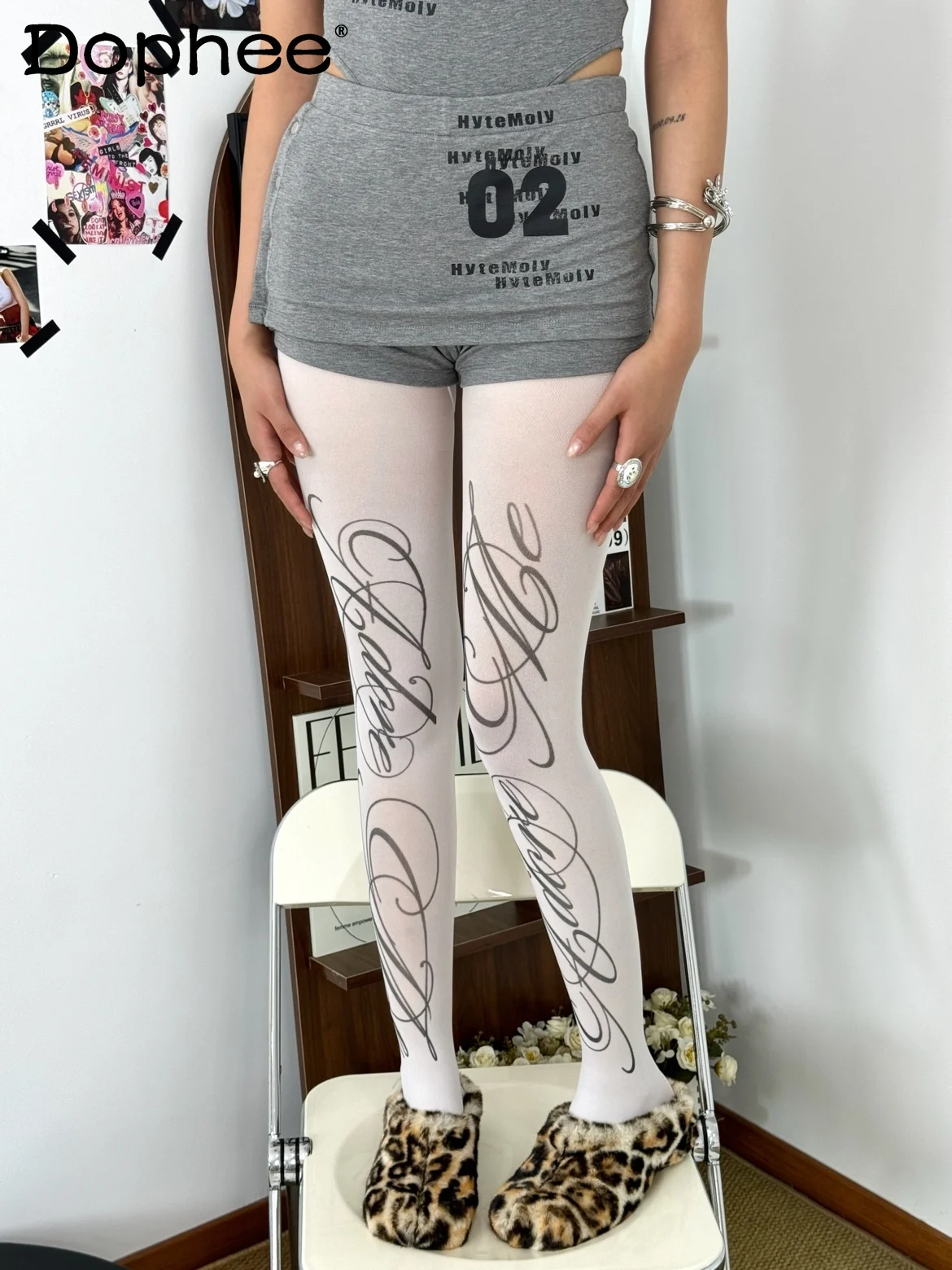 

American Retro Sweet Cool Hot Girl White Pantyhose Four Seasons Y2K Subculture JK Uniform Base Stockings