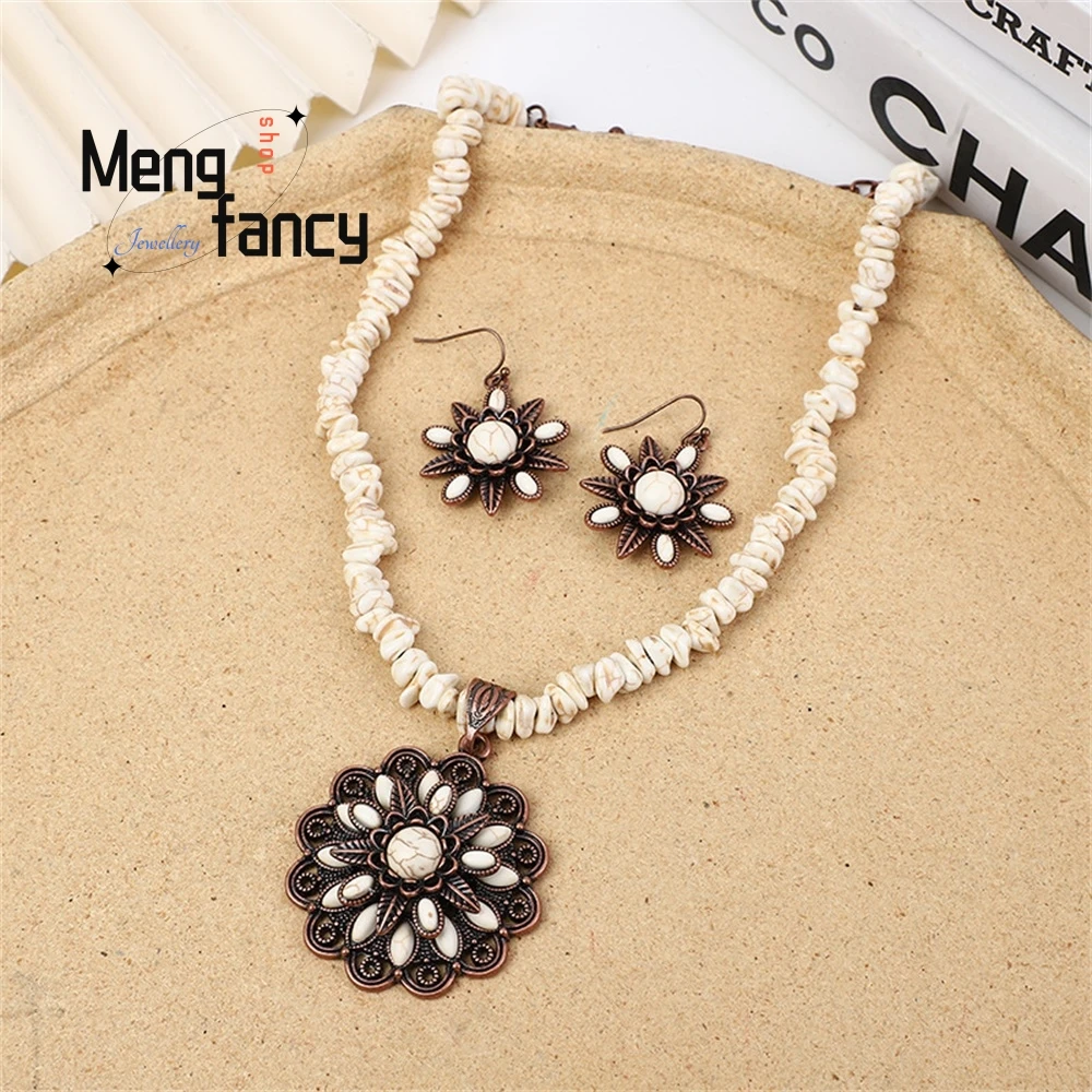 

Best-Selling Industry Ancient Silver Turquoise Earrings And Necklaces, Ancient Gold Ivory White Turquoise Exaggerated Earrings