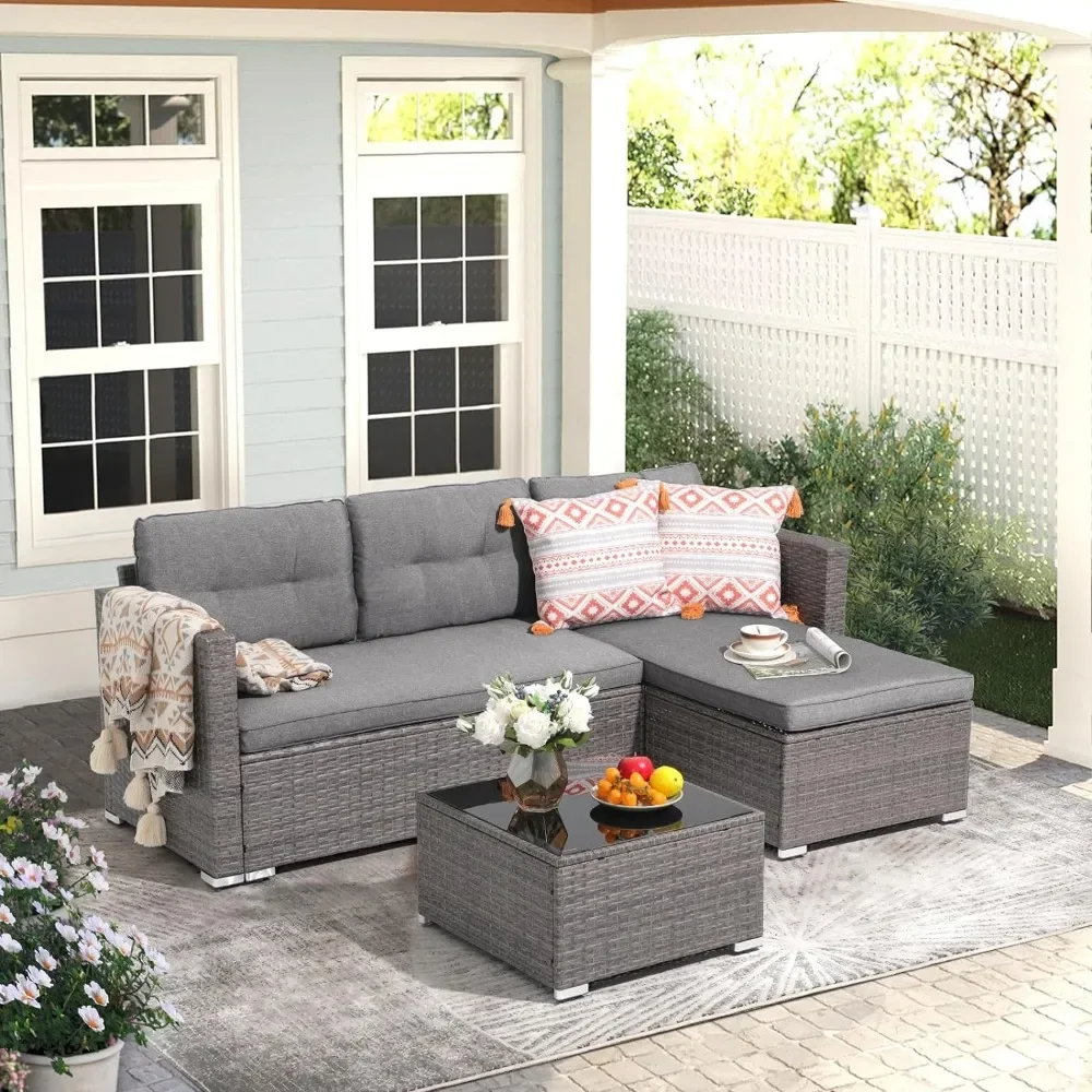 Outdoor Sofa Sets, L-Shaped Wicker Furniture Sofas Sets, Outdoor Seating with Olefin Fabric Cushions, Outdoor Garden Sofa Set