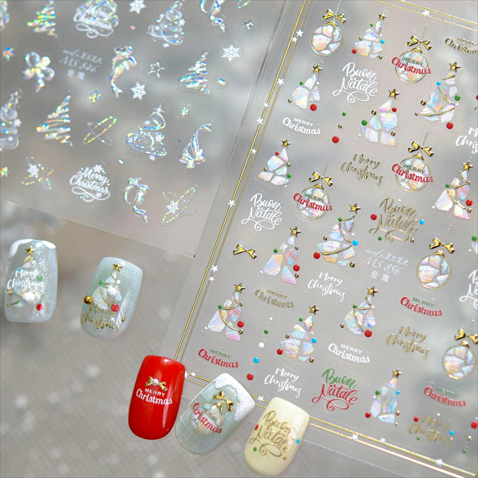 Glitter verde árvore de natal estrela bola de cristal bowknot papai noel inverno laser flocos de neve boneco de neve elk arte do prego adesivos decalques