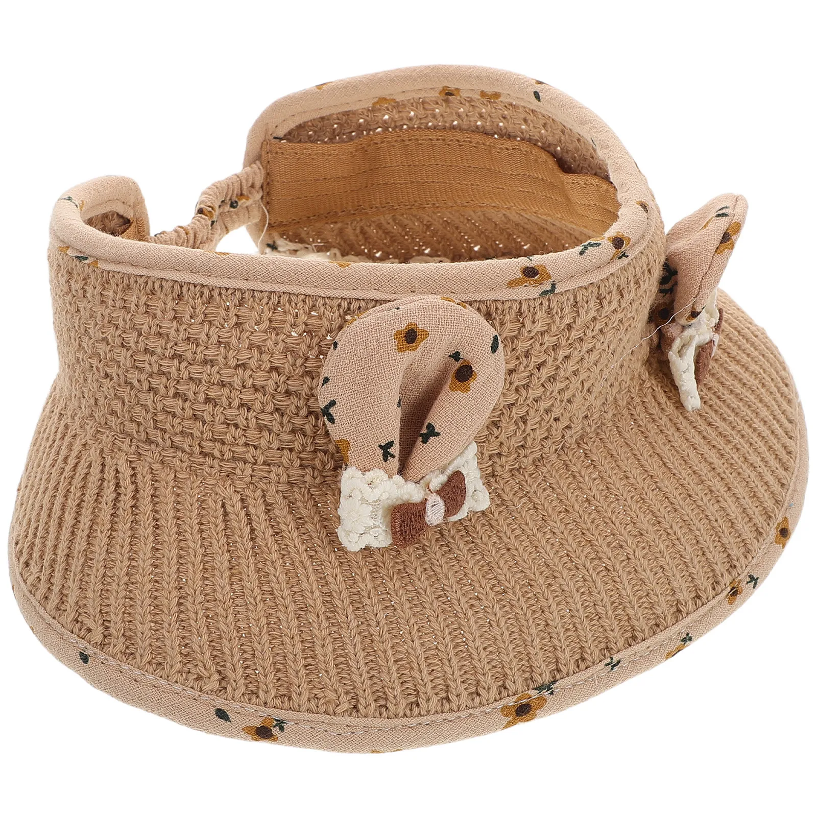 Baby Girl Summer Sun Hat Wide Brim Bunny Ear Design Breathable Open Top Ventilation Lightweight Soft Fabric Beach Park Outdoor