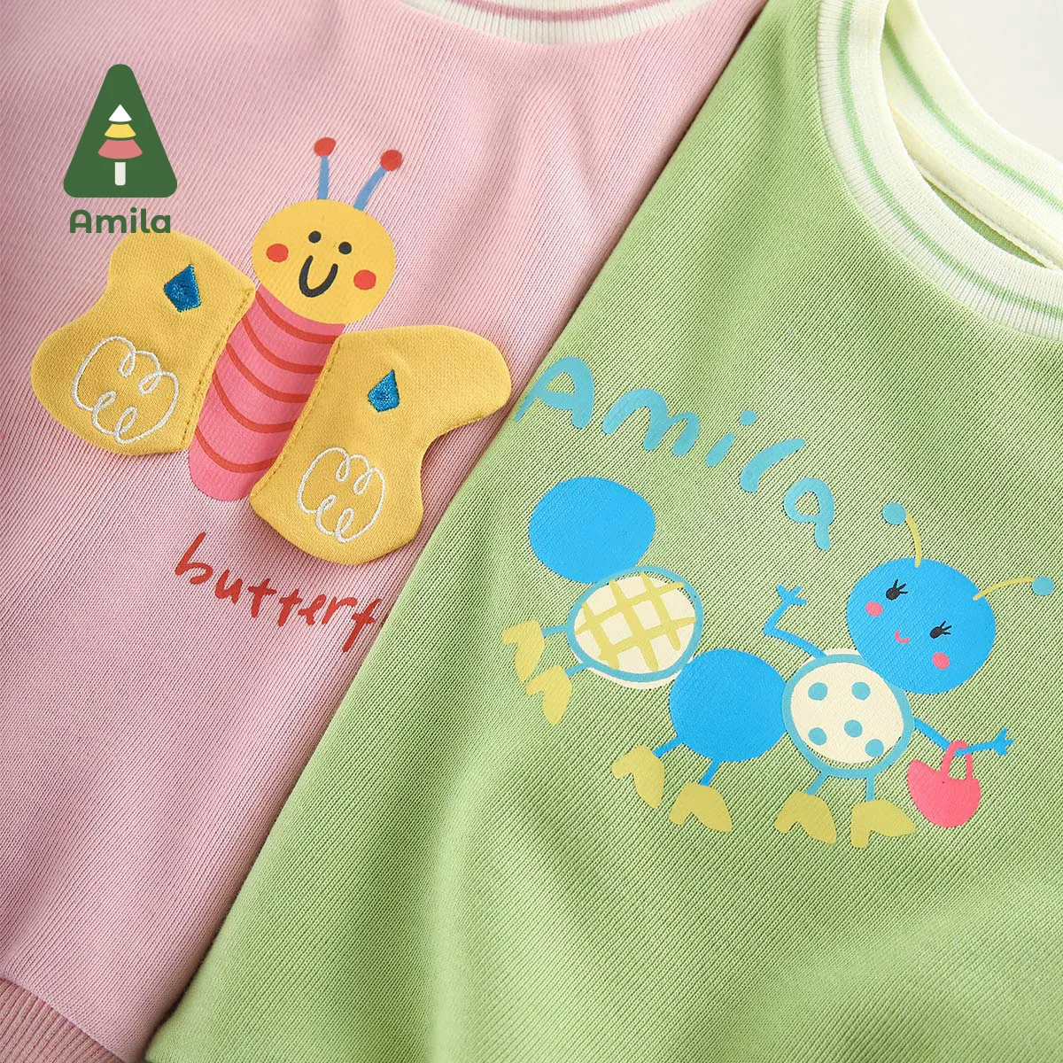 Amila Baby Clothing Sets 2023 Spring New Spliced Cute Cartoon Loose Sweatshirt Two Pieces Suit for Girls Kids Outifs Clothing