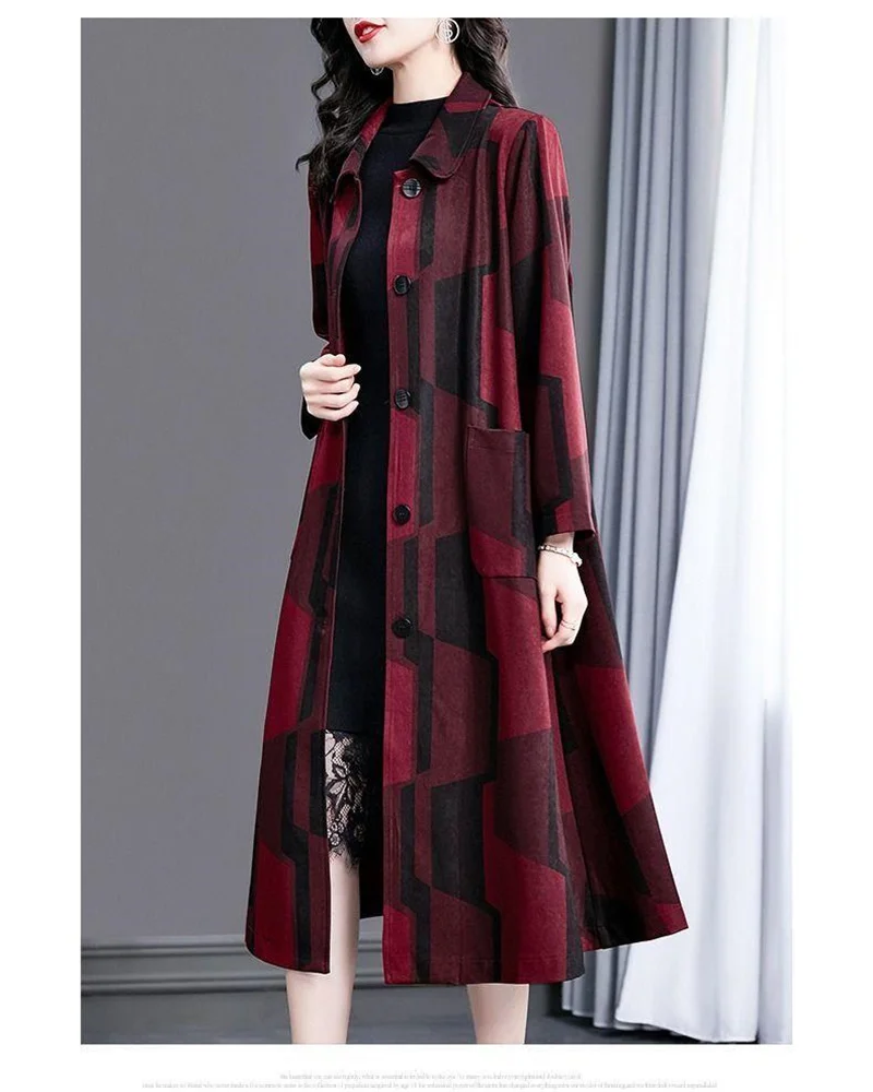 Authentic Lady Mother's Clothing Spring and Autumn 2024 New Medium to Long Wind Jacket for Women Western Style Loose Coat Coat S