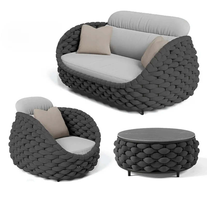 Leisure Hotel Courtyard Rope Weaving Patio Furniture Set Rope Garden Sofa