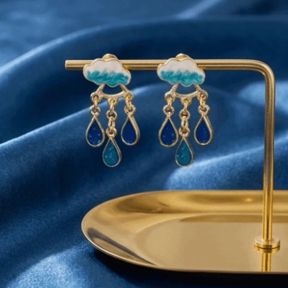 Cute Alloy Cloud Glitter Earrings Resin Exquisite Design Raindrop Drop Earrings Waterdrop Mini Size Dangle Earrings Parties