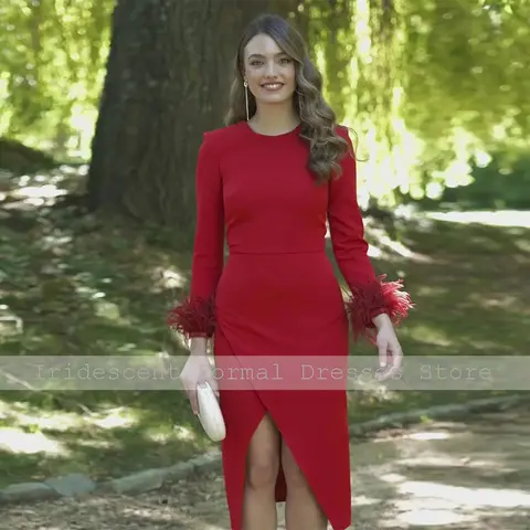 8 best sales röd fjädercocktailklänning - №1