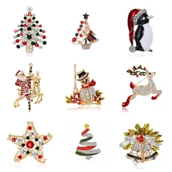 Luxury Rhinestone Christmas Tree Brooches for Women Exquisite Crystal Penguin Elk Snowman Brooch Pins Corsage Christmas Jewelry