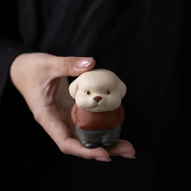 Purple sand puppy tea pet ornament boutique can be raised Seiko cute puppy handmade tea play home decoration
