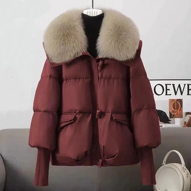 2026 Autumn Winter New Big Fur collar Cotton Jacket Women's Short Korean version Loose Thick Coats Female Warm Parka Overcoat