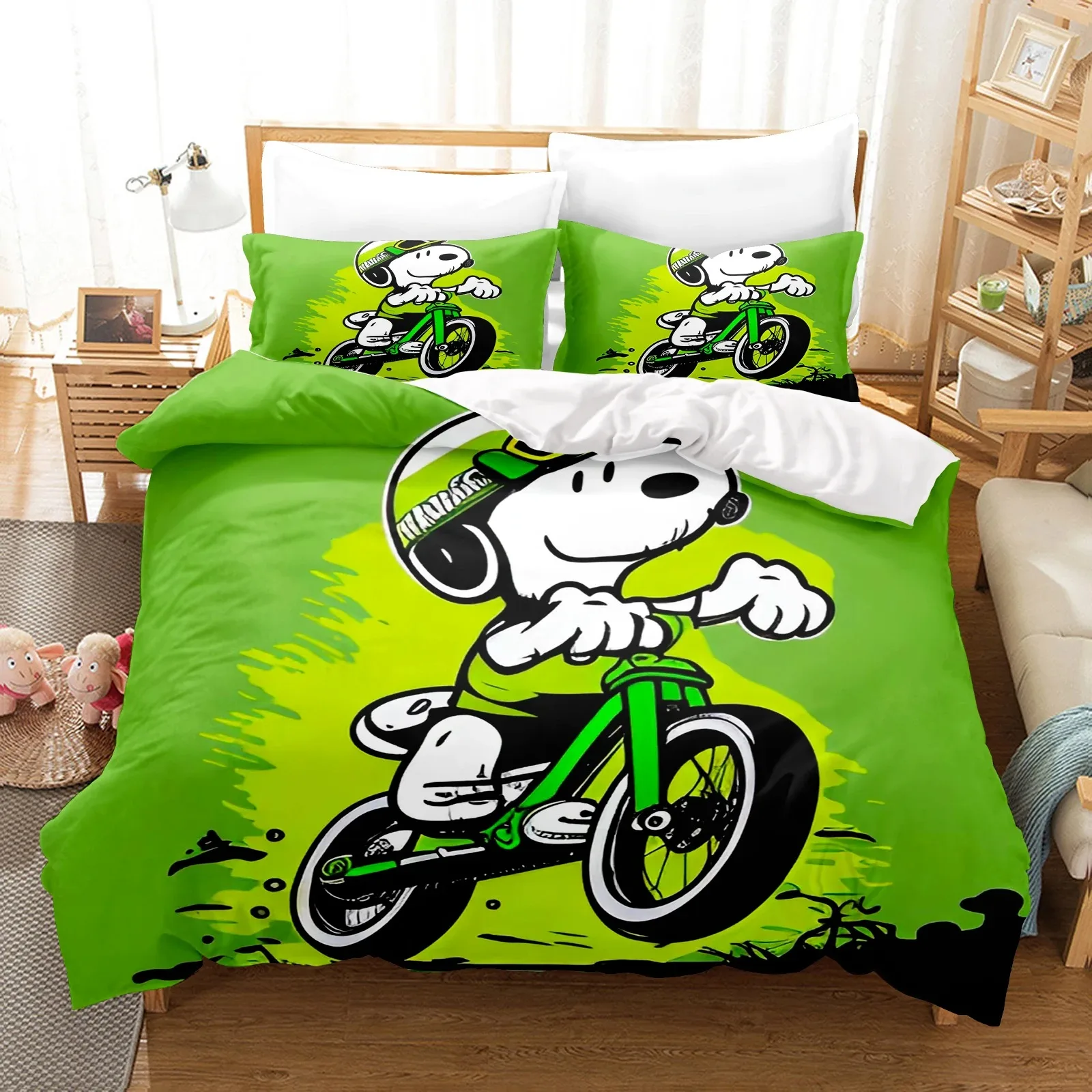 Snoopy duvet cover pillowcase, cartoon print bedding set boy and girl comforter sets, gift, home bedroom three-piece set