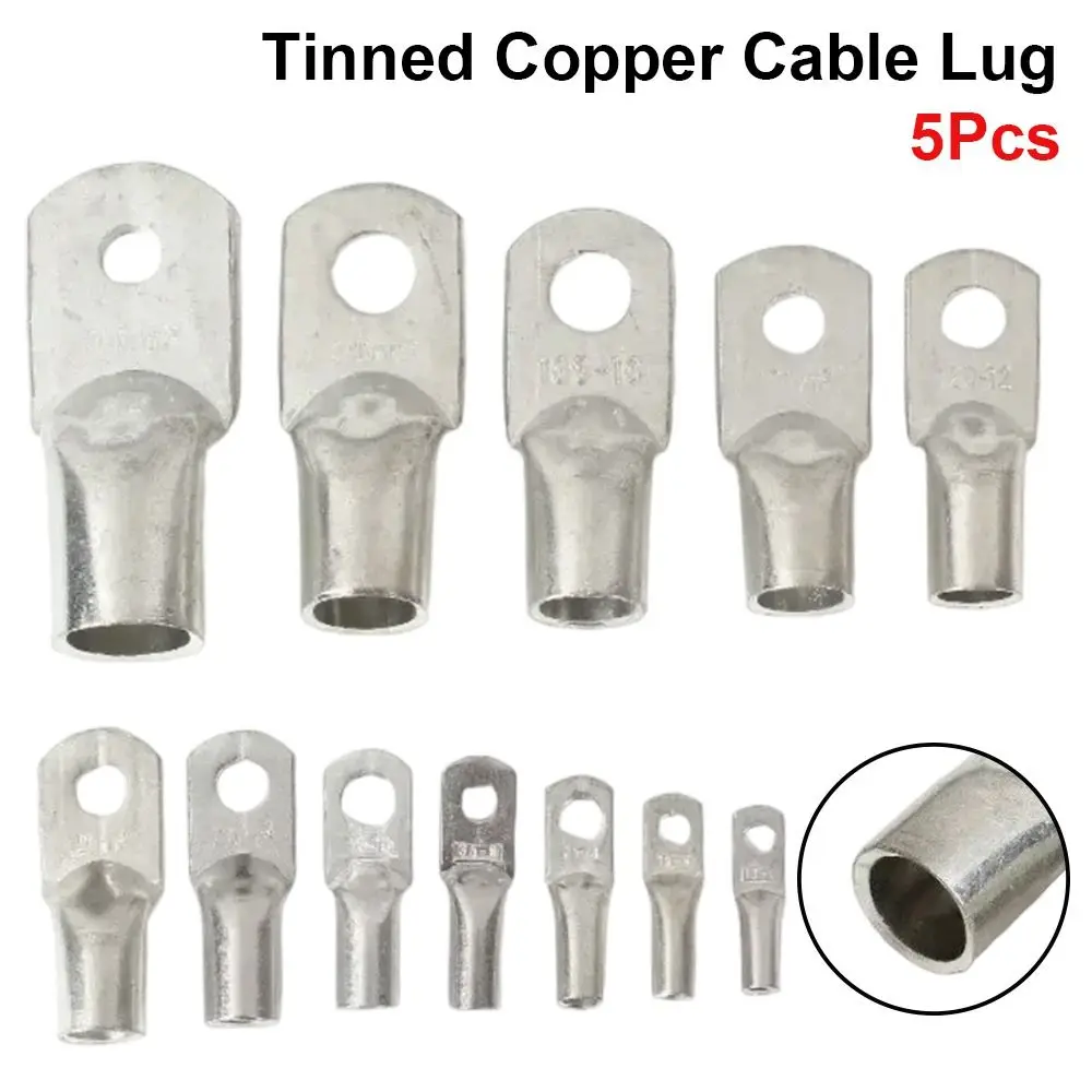 5Pcs JG Series Tinned Copper Cable Lug 6/10/16/25mm2 M6/M8/M10/M12 Battery Cable Terminal 14-2AWG Solid Connector