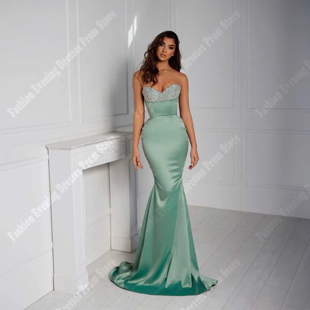 

Illusion Mermaid Women Evening Dresses Formal Sexy Sweetheart Collar Prom Gowns Newest Of School Shining Mopping Length Robes