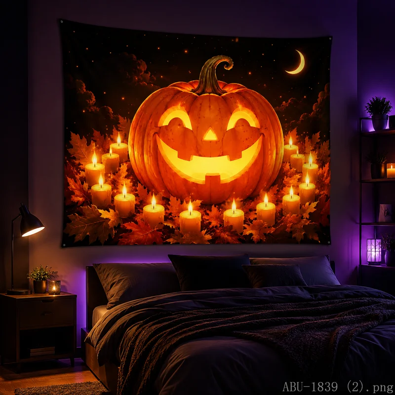 VIKAMA Halloween Pumpkin Tapestry Horror Storm Night Wall Hanging for Home Party Festival Decoration