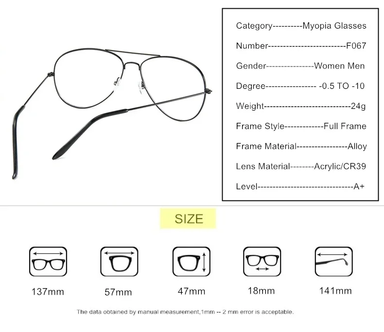 SWOKENCE Myopie Rezept-0,5 zu-10 Frauen Männer Polit Legierung Rahmen Kurzsichtig Brille Astigmatismus Angepasst F067 – Detail 7