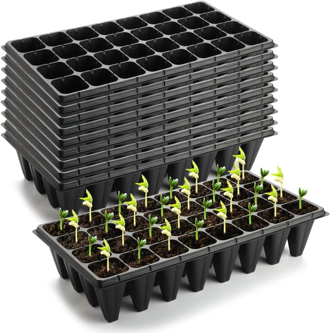 

10 Pack 32 Cell Seed Starter Trays - Extra Deep 4.33" Plastic Nursery Trays, 20" x 10"，Fits Standard 1020 Flats