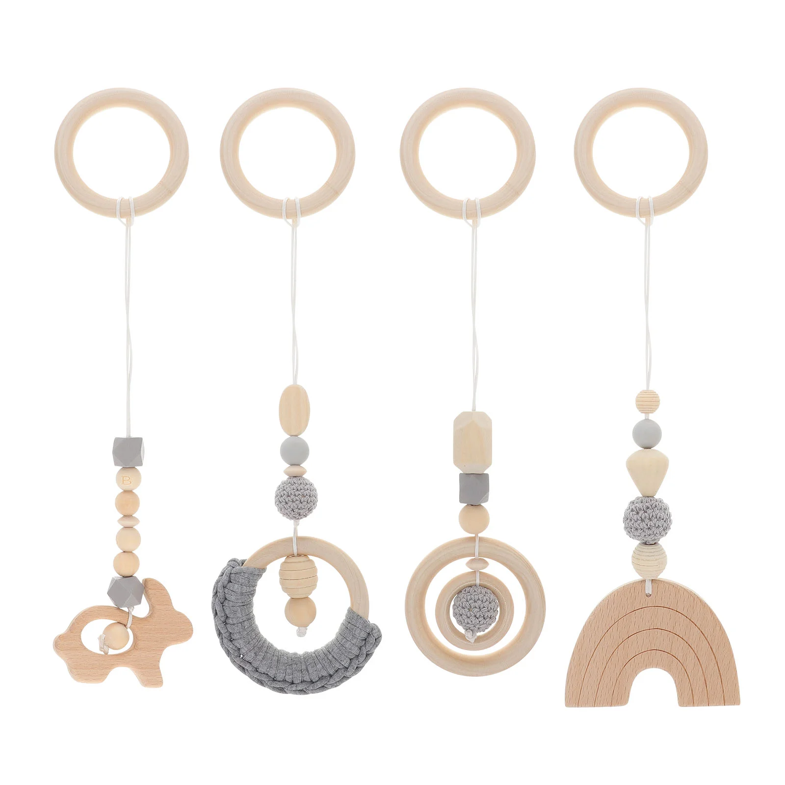 4 Pcs Gym Rack Toys Room Hanging Baby Rattles Teethers Play Kids Wooden Beaded Stroller Fitness