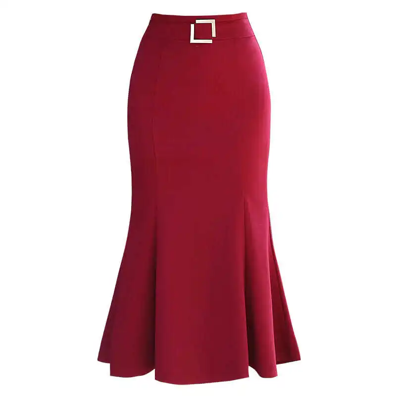 

Summer Fashion Women High Waist Lady Office Wear Solid Color Mermaid Skirt Female Korean Casual Knee Length Trumpet Skirts E17