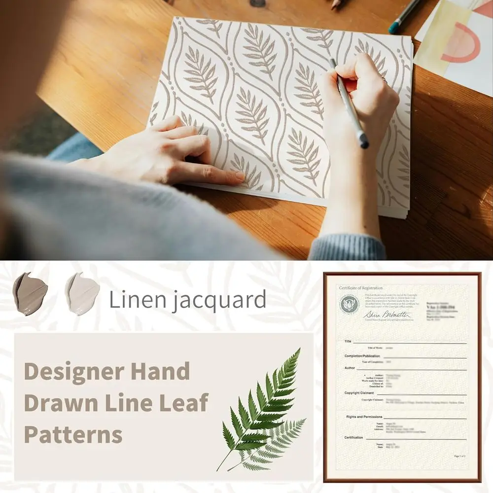 French Country-Style Semi-Sheer Linen Curtains with Leaf Pattern for Living Room, 2 Panels, 52x90