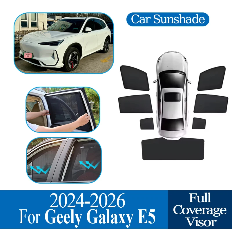 

For Geely EX5 Galaxy E5 Proton e.MAS 7 2024 2025 2026 Car Mesh Sunshades Coverage Sunshade Privacy Protection Anti UV Auto Parts