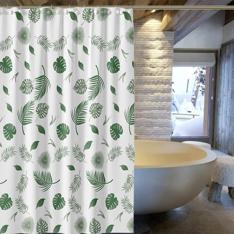 Waterproof Shower Curtain Liner PEVA Bathroom shower Curtains Green Leaves Design Bath Curtain With Hooks Whole Sale New Fashion