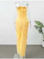 Solid Sexy Pleated Strapless Dress Women Chic Off-shoulder Backless High Waist Split Maxi Dresses 2026 New Evening Party Gown - Image 6
