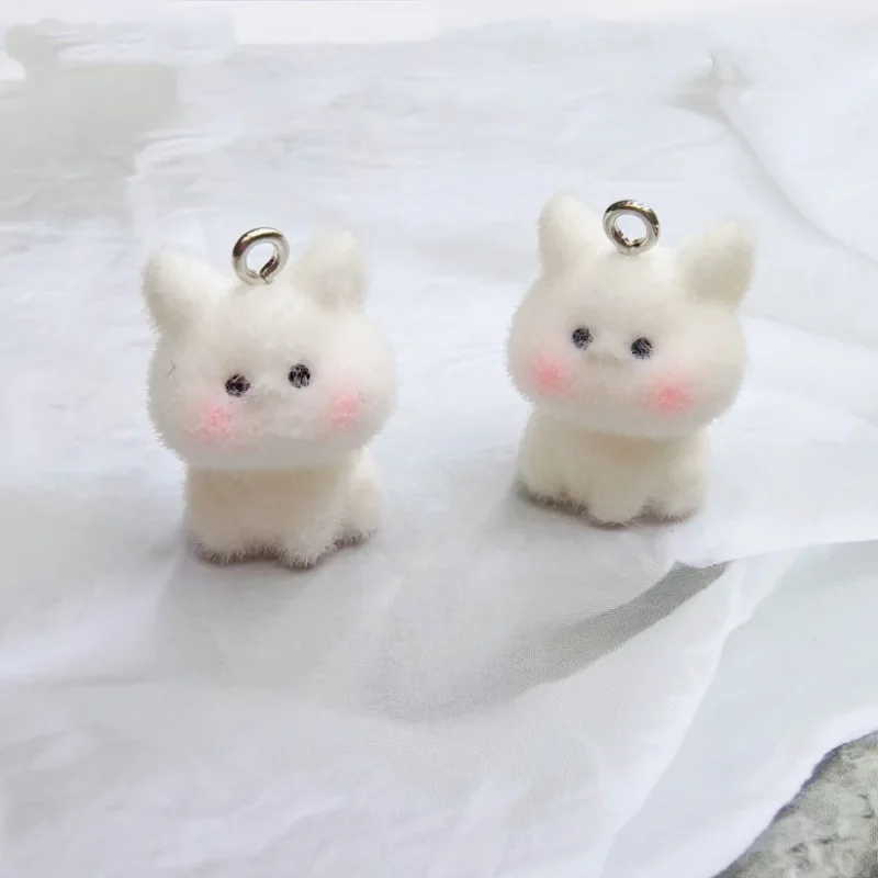 20pcs 3D Flocking animals resin Charms Cartoon doll pendant For Bag keychain Handmade DIY Jewelry make Accessories