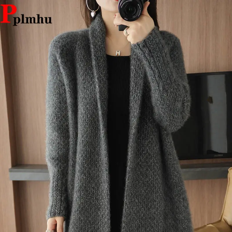 

New Elegant Oversized 80kg Knitwears Cardigan Casual Loose Long Sleeve Coats Women Winter Thick Sweater Elegant Long Knit Tops